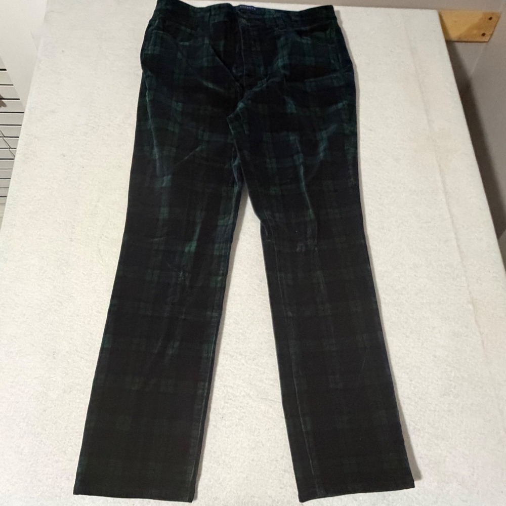 Talbots Black Watch Plaid Corduroy Pants Womens 12P High Waist Straight Leg